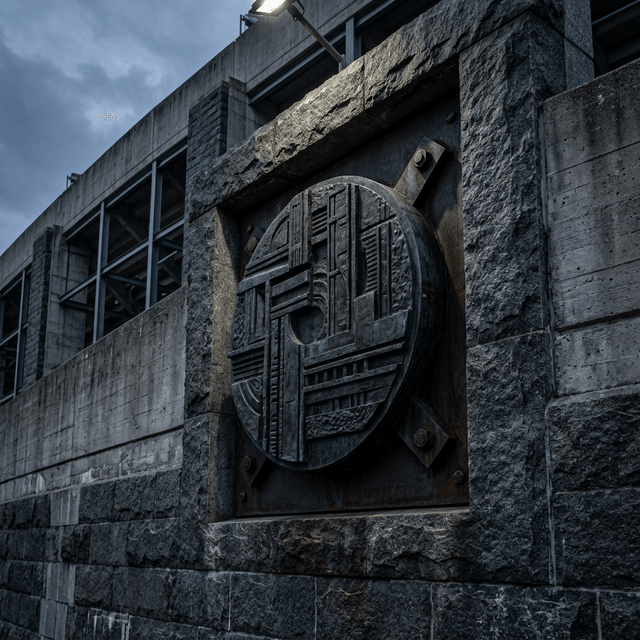 A permanence medallion rendered in bronze and light.